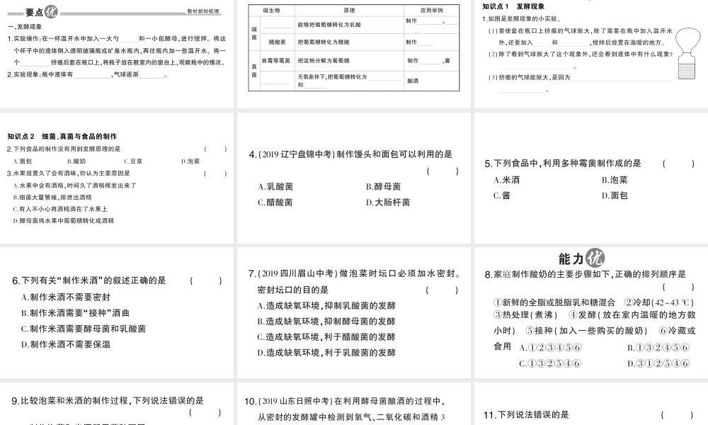 八年级生物上册 第五单元 第四章 第五节 人类对细菌和真菌的利用第1课时 细菌、真菌与食品的制作作业课件 （新版）新人教版-（新版）新人教级上册生物课件