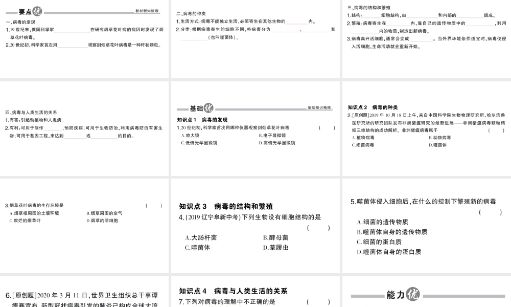八年级生物上册 第五单元 第五章 病毒作业课件 （新版）新人教版-（新版）新人教版初中八年级上册生物课件