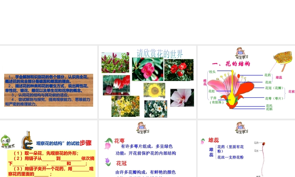 八年级生物上册第四单元第一章第一课花的结构和类型课件 济南版