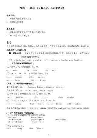 专题七  名词 （可数名词、不可数名词）