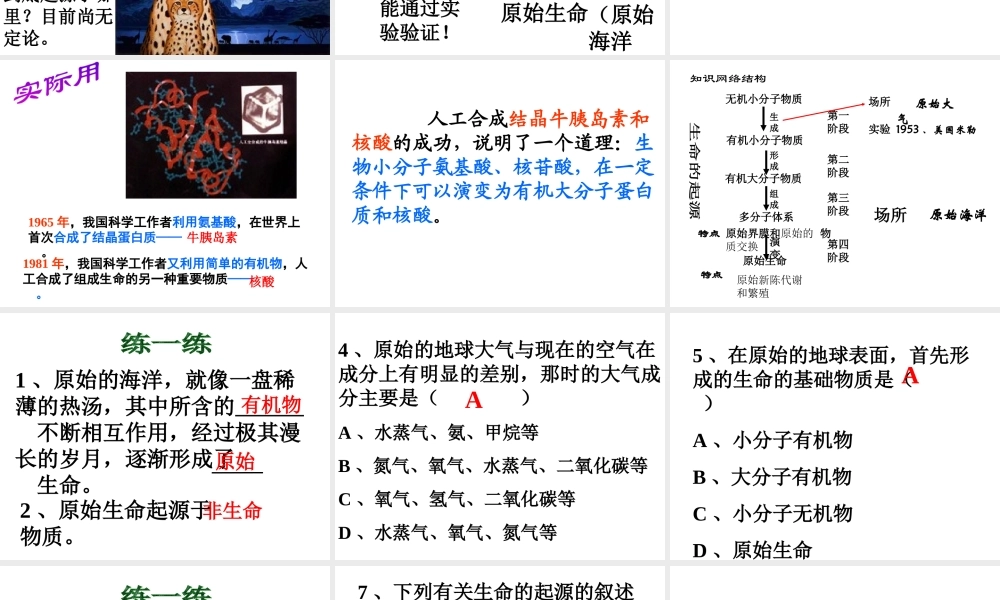 八年级生物下册 5.1.1 生命的起源课件 济南版