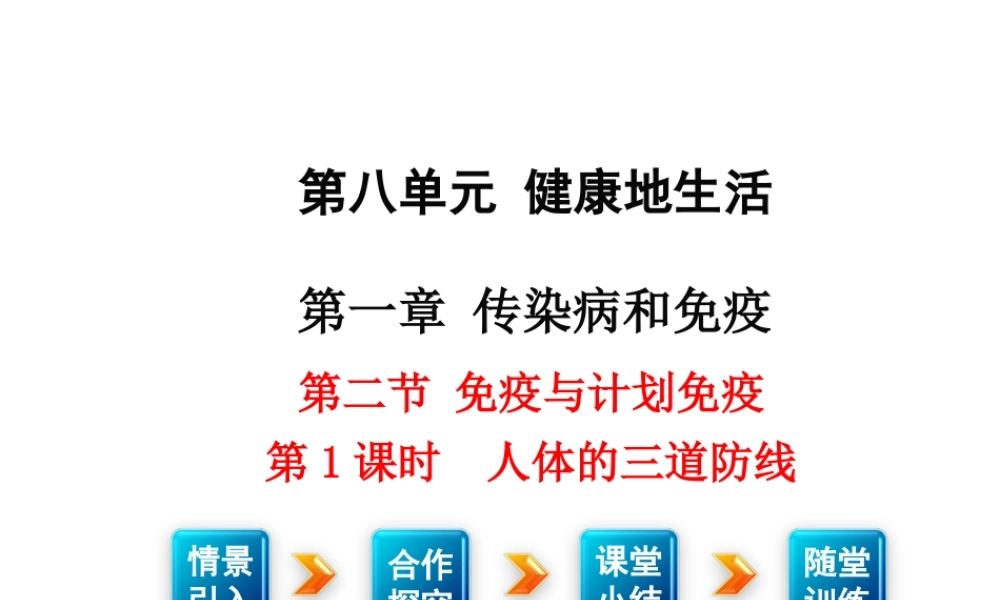 八年级生物下册 8.1.2 免疫与计划免疫（第1课时 人体的三道防线）课件 新人教版-新人教级下册生物课件