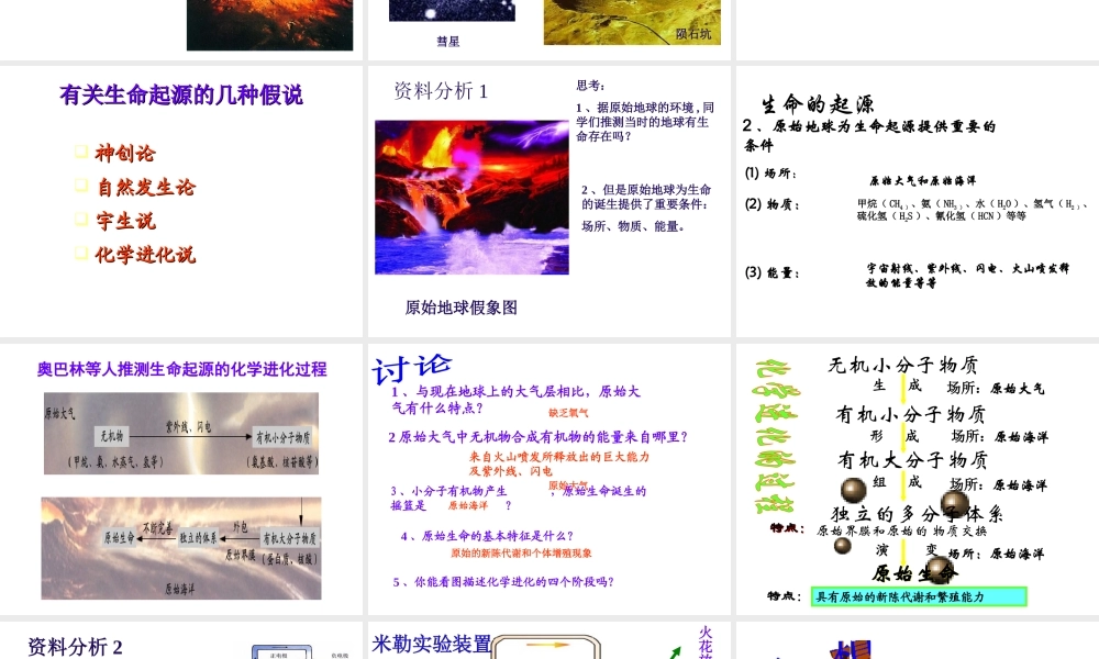 八年级生物下册 5.1.1《生命的起源》课件 济南版