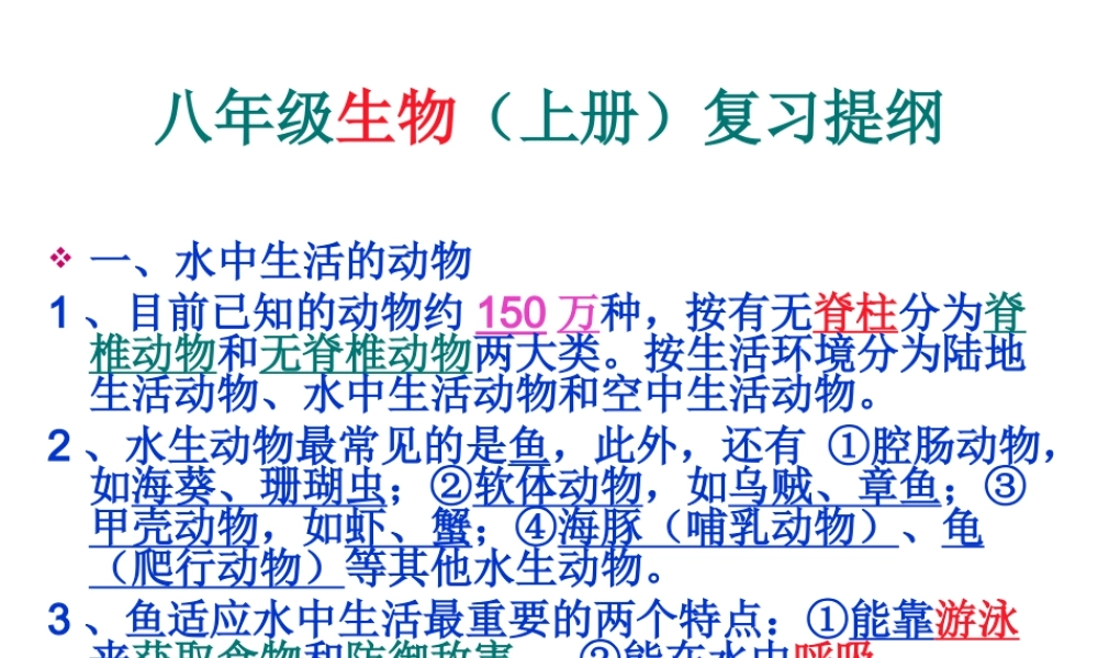 八年级生物上册复习提纲课件 济南版