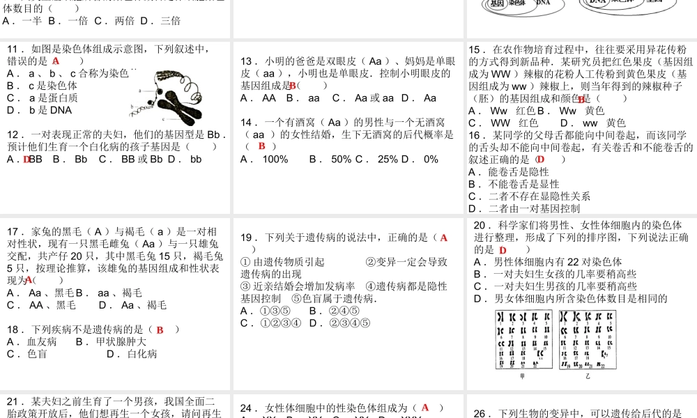 八年级生物下册 7.2 生物的遗传和变异综合检测课件 （新版）新人教版-（新版）新人教版初中八年级下册生物课件