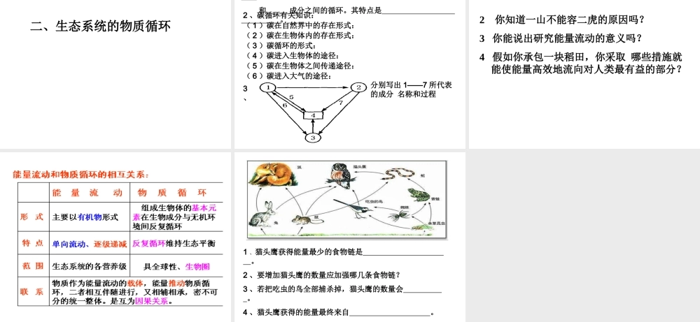 八年级生物下册 6.2.3 能量流动和物质循环课件1 （新版）济南版-（新版）济南级下册生物课件