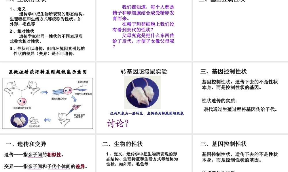 八年级生物下册 7.2.1 基因控制生物的性状课件3 （新版）新人教版