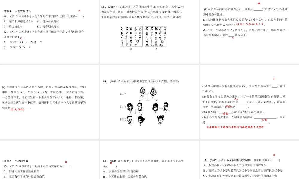 八年级生物下册 7.2生物的遗传和变异考点突破课件 （新版）新人教版-（新版）新人教级下册生物课件