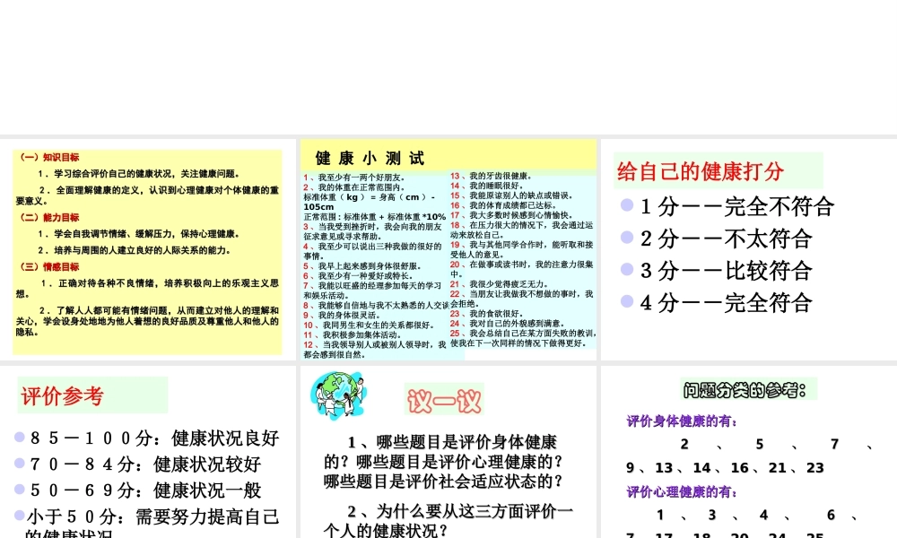 八年级生物下册 8.3.1 评价自己的健康课件 （新版）新人教版-（新版）新人教版初中八年级下册生物课件