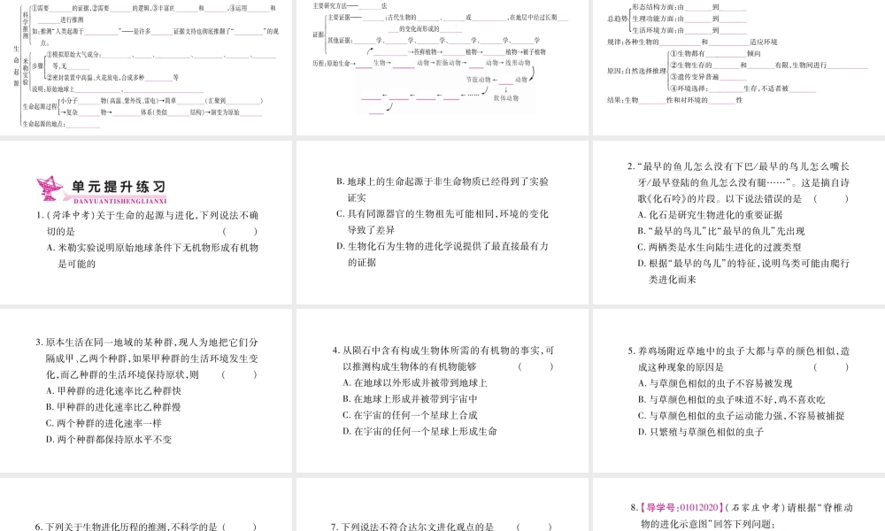 八年级生物下册 7.3 生命起源和生物进化单元归纳提升课件 （新版）新人教版-（新版）新人教级下册生物课件