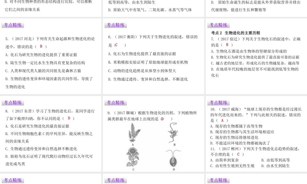 八年级生物下册 7.3 生命起源和生物进化章末总结课件 （新版）新人教版-（新版）新人教级下册生物课件