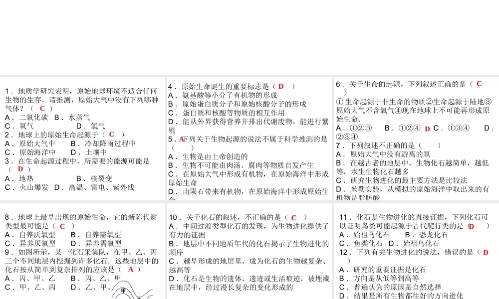 八年级生物下册 7.3 生命起源和生物进化综合检测课件 （新版）新人教版-（新版）新人教版初中八年级下册生物课件