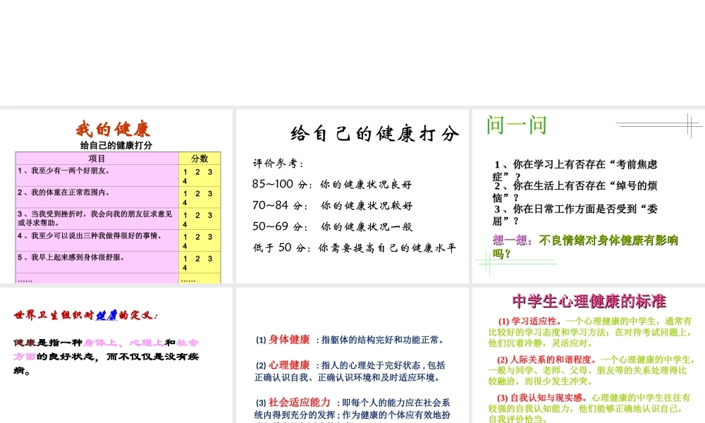 八年级生物下册 8.3.1 评价自己的健康状况课件1 （新版）新人教版