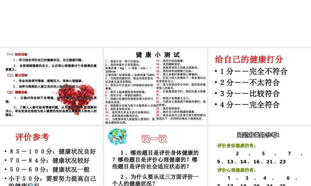八年级生物下册 8.3.1 评价自己的健康状况课件2 （新版）新人教版
