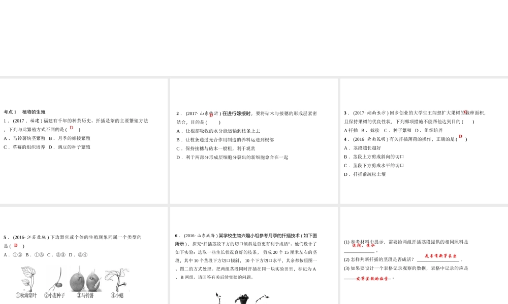 八年级生物下册 7.1 生物的生殖和发育考点突破课件 （新版）新人教版-（新版）新人教版初中八年级下册生物课件