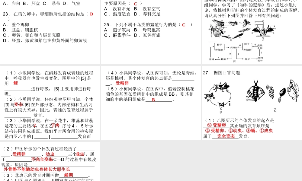 八年级生物下册 7.1 生物的生殖和发育综合检测课件 （新版）新人教版-（新版）新人教版初中八年级下册生物课件