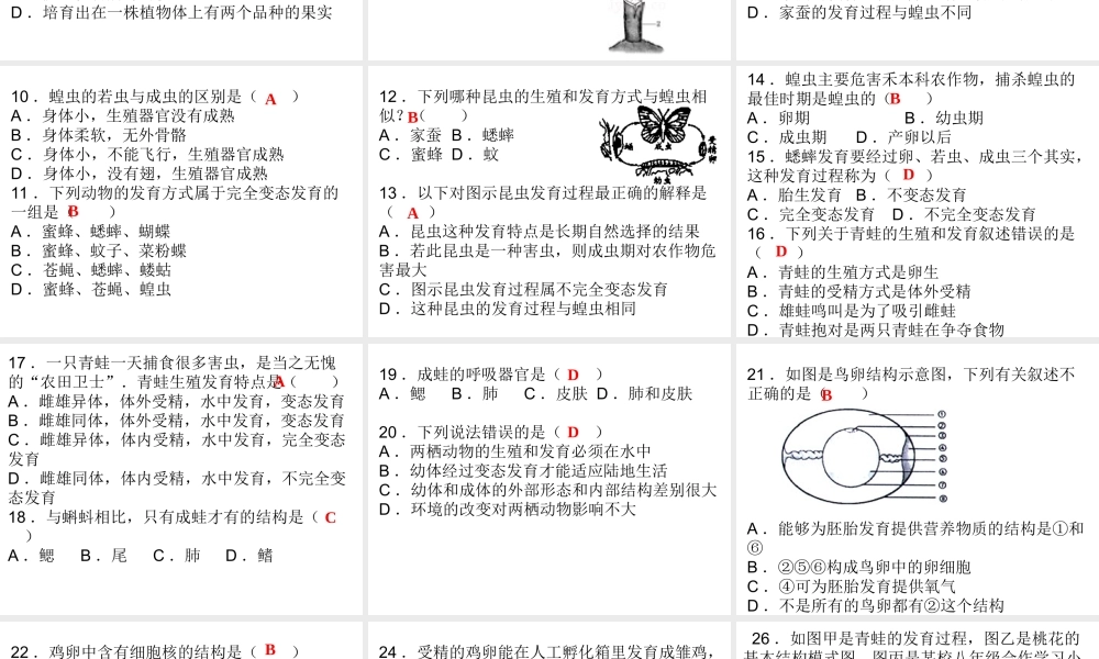 八年级生物下册 7.1 生物的生殖和发育综合检测课件 （新版）新人教版-（新版）新人教级下册生物课件