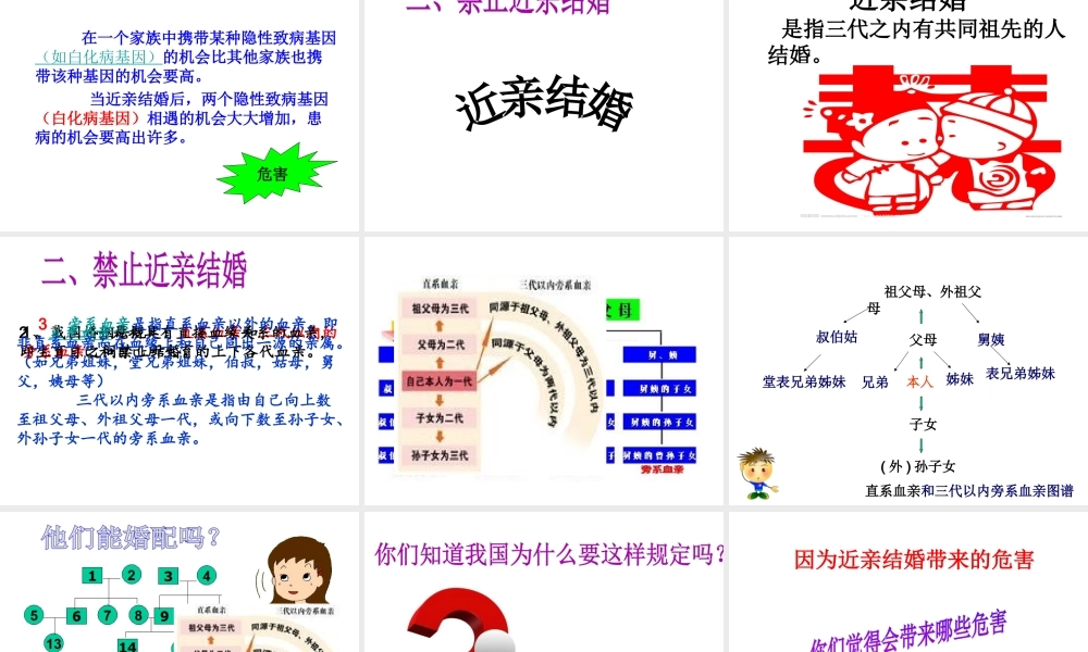 八年级生物下册 7.2.3 基因的显性和隐形（第2课时） 禁止近亲结婚课件 （新版）新人教版-（新版）新人教级下册生物课件