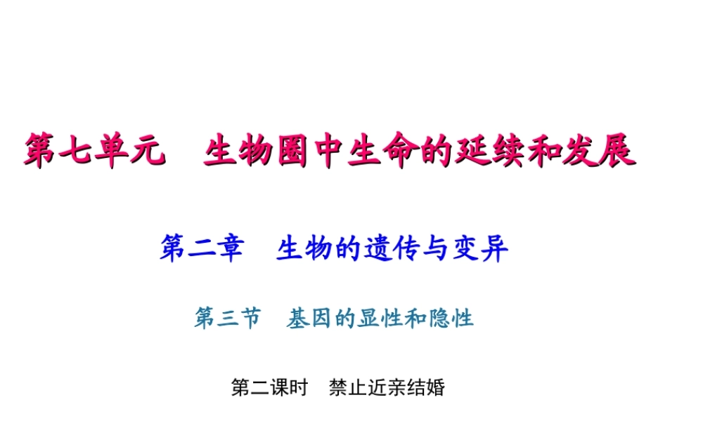 八年级生物下册 7.2.3 基因的显性和隐性（第2课时 禁止近亲结婚）课件 （新版）新人教版-（新版）新人教级下册生物课件