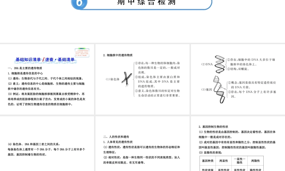 八年级生物下册 第15章 生物的遗传和变异 阶段复习课课件 苏教版