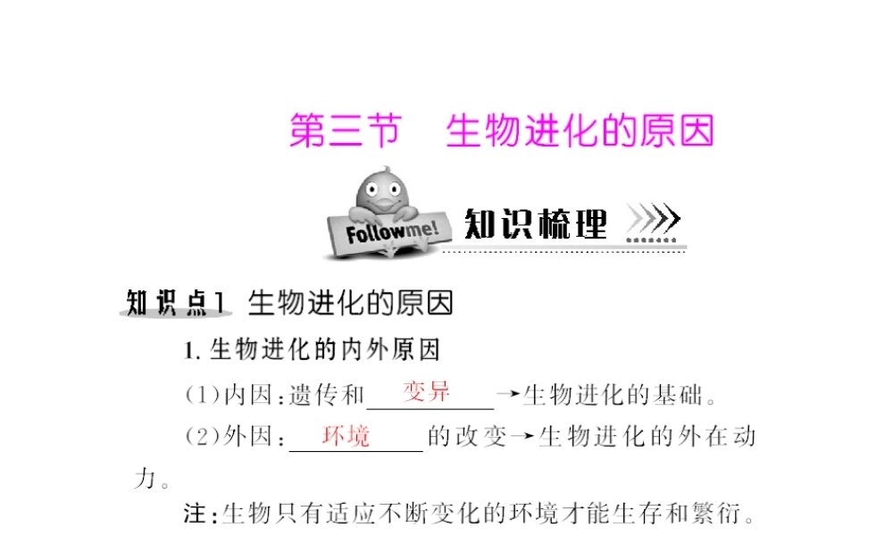 八年级生物下册 7.3.3《生物进化的原因》配套课件 人教新课标版