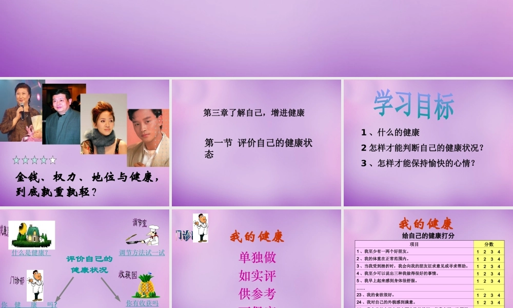 八年级生物下册 第八单元 第3章 第1节 评价自己的健康状况课件 新人教版-新人教级下册生物课件