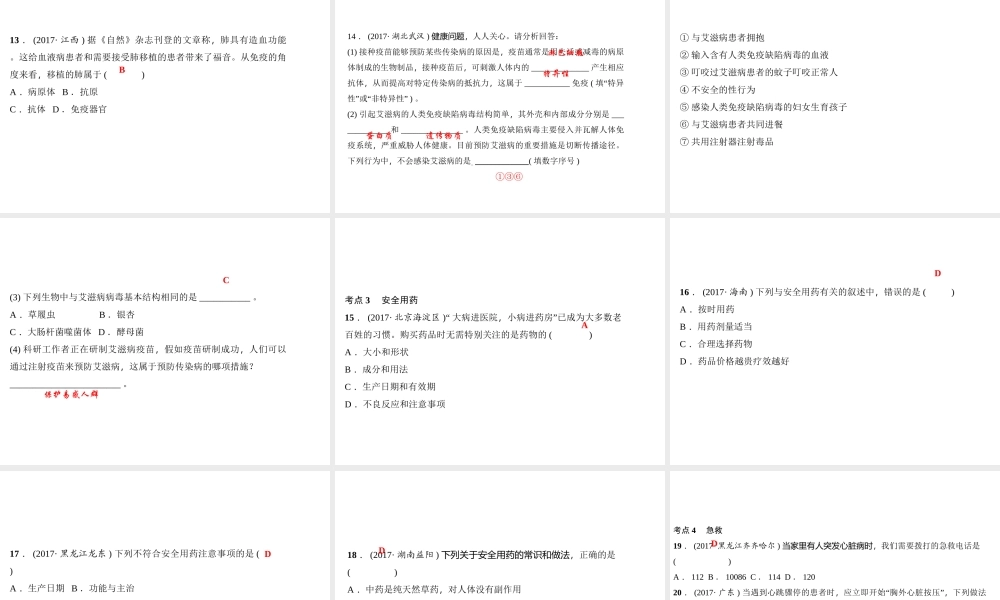八年级生物下册 8 健康地生活考点突破课件 （新版）新人教版-（新版）新人教级下册生物课件
