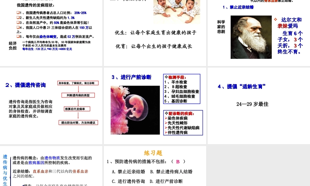 八年级生物下册 第4节 遗传病和优生优育课件 苏教版