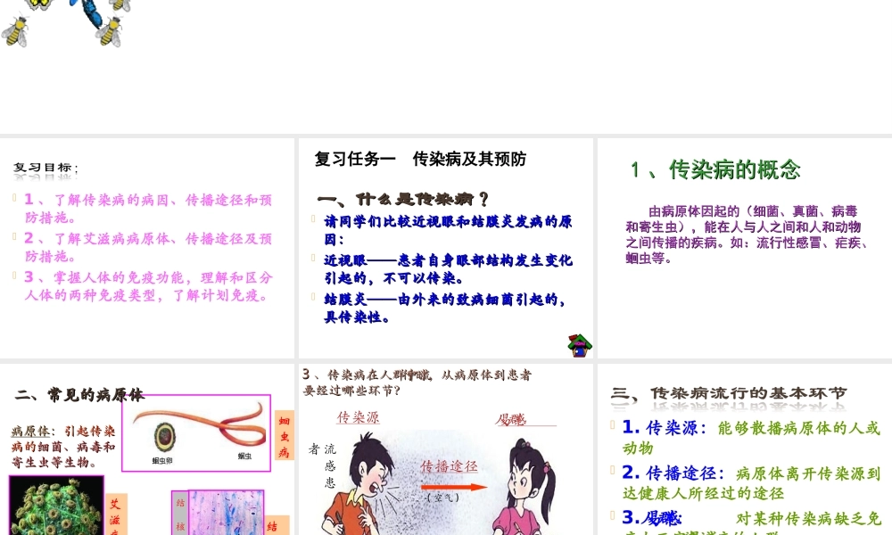 八年级生物下册 第八单元 第一章 传染病及免疫复习课件 （新版）新人教版-（新版）新人教版初中八年级下册生物课件