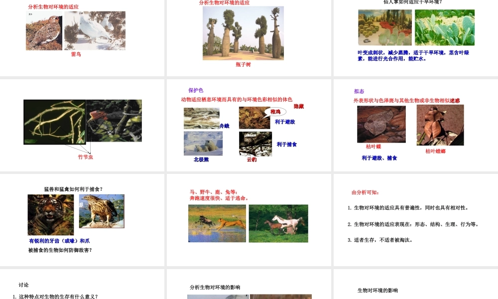 八年级生物下册 7.1.2生物对环境的适应和影响教学课件 （新版）冀教版-（新版）冀教版初中八年级下册生物课件