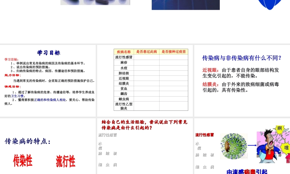 八年级生物下册 第八单元 第一章 第1节《传染病及其预防》课件 新人教版