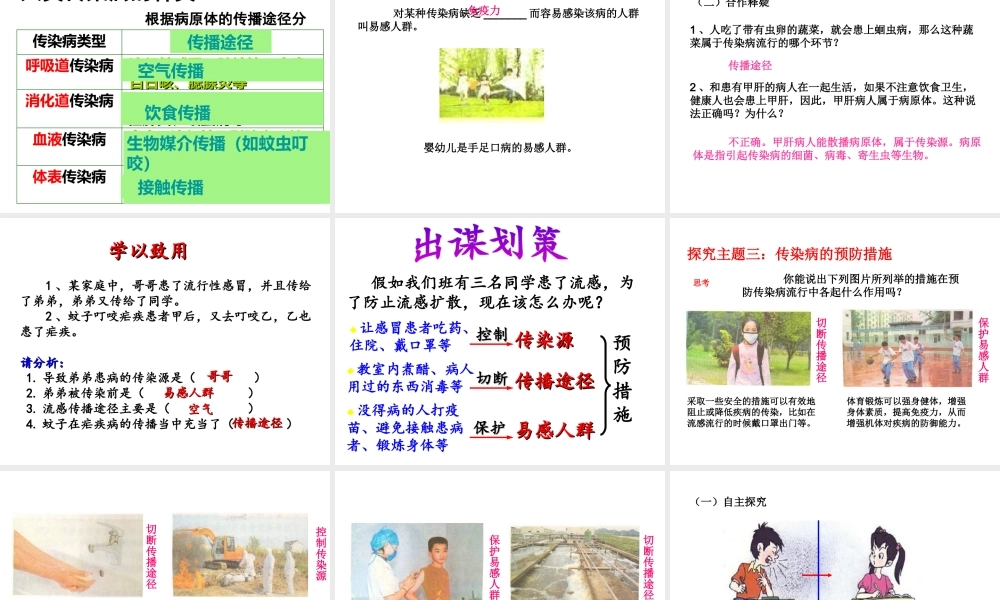 八年级生物下册 第八单元 第一章 第一节 传染病及其预防精品课件1 新人教版-新人教级下册生物课件