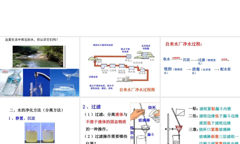 八年级科学上册 1.6 物质的分离 第2课时 几种常见的分离方法--水的净化课件 浙教版