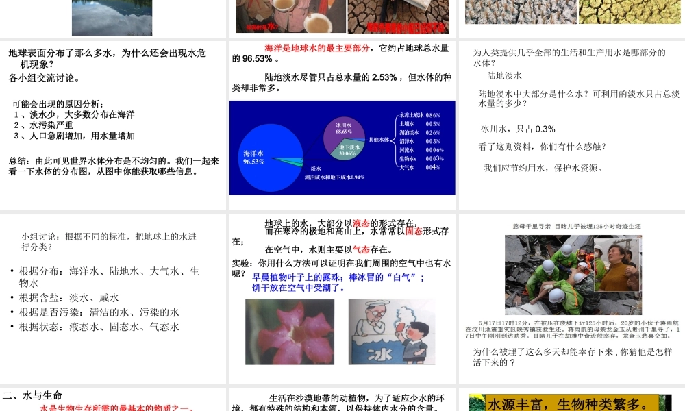 八年级科学上册 第1章 水和水的溶液 1.1《地球上的水》课件（1） 浙教版-浙教版初中八年级上册自然科学课件