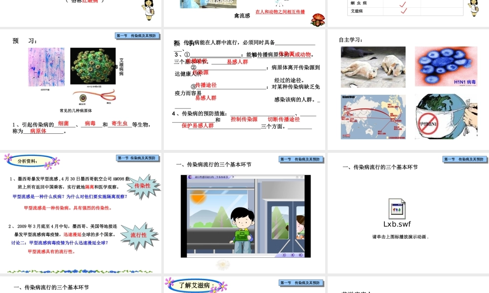 八年级生物下册 第八单元 第一章 第一节 传染病及其预防课件课件 新人教版