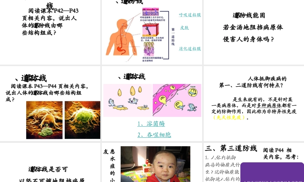 八年级生物下册 第8单元 健康地生活 第24章 第1节《人体的免疫防线》教学课件1 （新版）苏科版-（新版）苏科版初中八年级下册生物课件