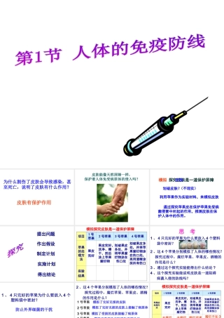 八年级生物下册 第8单元 健康地生活 第24章 第1节《人体的免疫防线》课件 （新版）苏科版-（新版）苏科版初中八年级下册生物课件