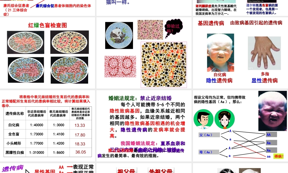 八年级生物下册 第6单元 第2章 第3节 遗传病与优生课件 （新版）冀教版-（新版）冀教版初中八年级下册生物课件