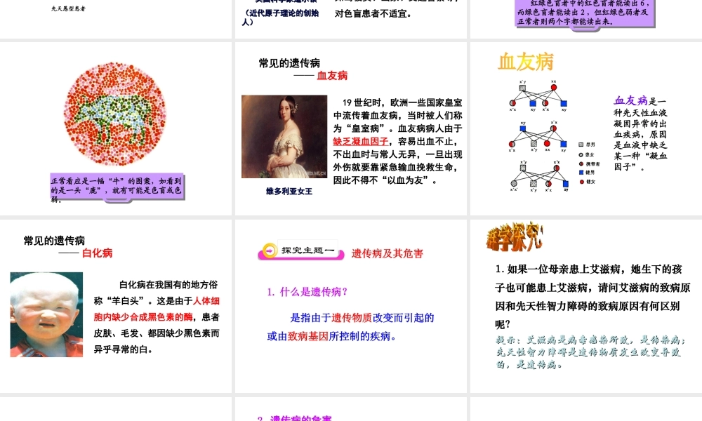 八年级生物下册 第八单元 生物的生殖、发育与遗传 第二十二章 生物的遗传和变异 第四节 遗传病和优生优育课件2（新版）苏教版-（新版）苏教版初中八年级下册生物课件