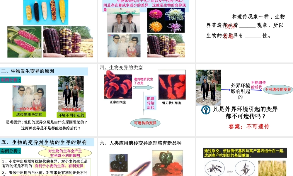 八年级生物下册 第八单元 生物的生殖、发育与遗传 第二十二章 生物的遗传和变异 第五节 生物的变异课件1（新版）苏教版-（新版）苏教级下册生物课件