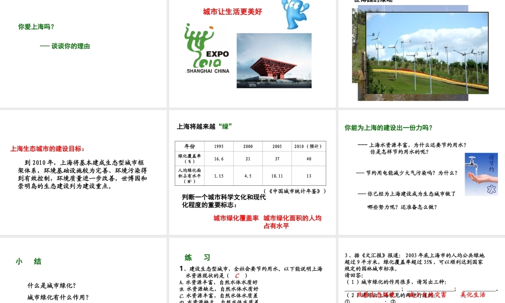 八年级生物下册 第6章 城市生态 6.1 城市生态与城市环境保护-城市绿化课件 沪教版-沪教级下册生物课件