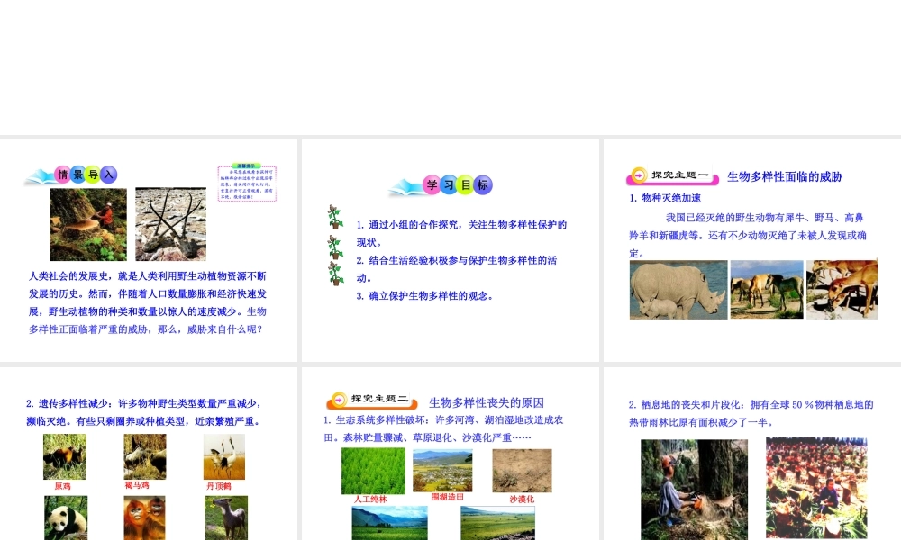 八年级生物下册 第9单元 第23章 第二节 保护生物多样性的艰巨使命课件 苏教版