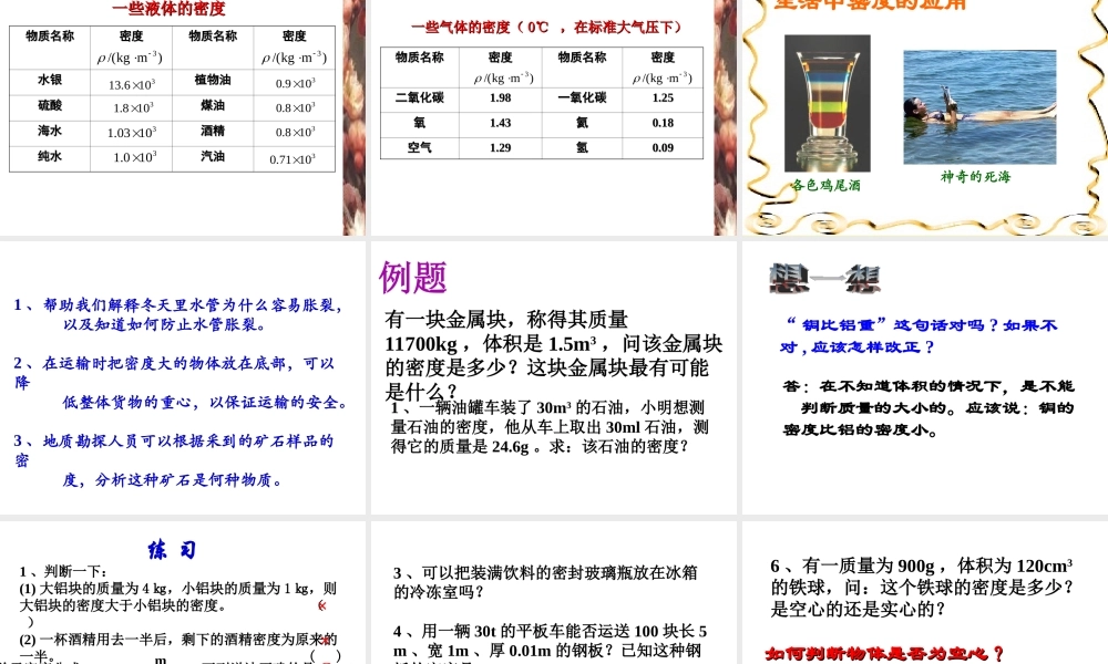 八年级科学上册 第3章 第1节 密度课件3 （新版）华东师大版-（新版）华东师大版初中八年级上册自然科学课件