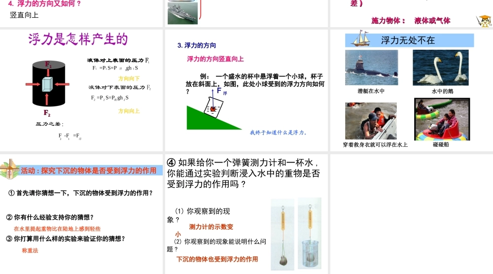 八年级科学上册 第3章 浮力 2《浮力》课件2 （新版）华东师大版-（新版）华东师大版初中八年级上册自然科学课件
