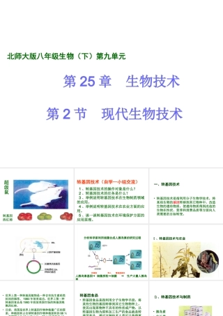 八年级生物下册 第9单元 第25章 第2节《现代生物技术》课件 北师大版