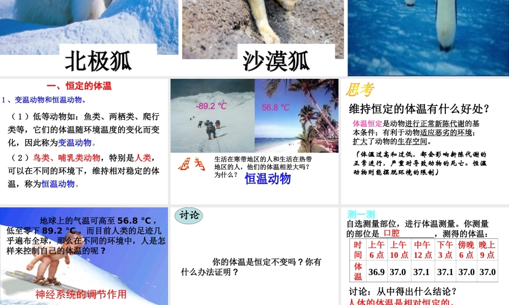八年级科学上册 第3章 生命活动的调节 3.5《体温的控制》课件（1） 浙教版-浙教版初中八年级上册自然科学课件