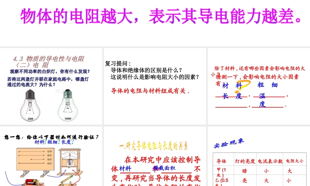 八年级科学上册 第4章 电路探秘 4.3《物质的导电性与电阻》课件（4） 浙教版-浙教版初中八年级上册自然科学课件