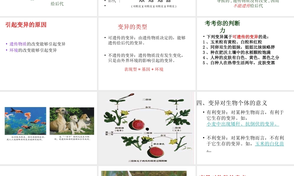 八年级生物下册 第二十二章 第五节 生物的变异课件1 （新版）苏教版