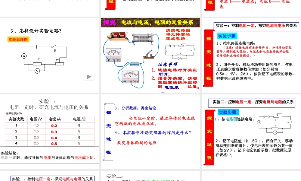 八年级科学上册 第4章 电路探秘 4.6《电流与电压、电阻的关系》课件（1） 浙教版-浙教版初中八年级上册自然科学课件