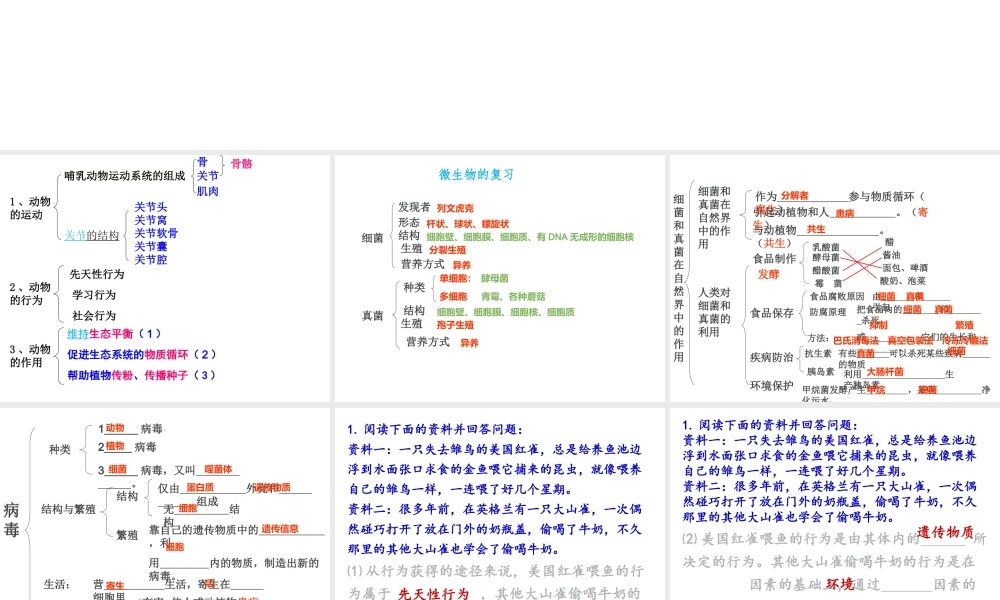 八年级生物下册 第二轮复习 专题五 生物圈中的其他生物课件 新人教版-新人教版初中八年级下册生物课件